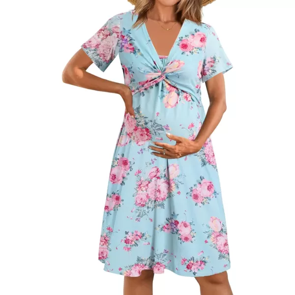 Ekouaer Womens Maternity Dress Floral Nursing DressSky Blue