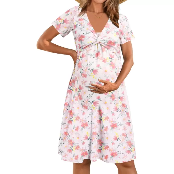 Ekouaer Womens Maternity Dress Floral Nursing DressWhite Flowers