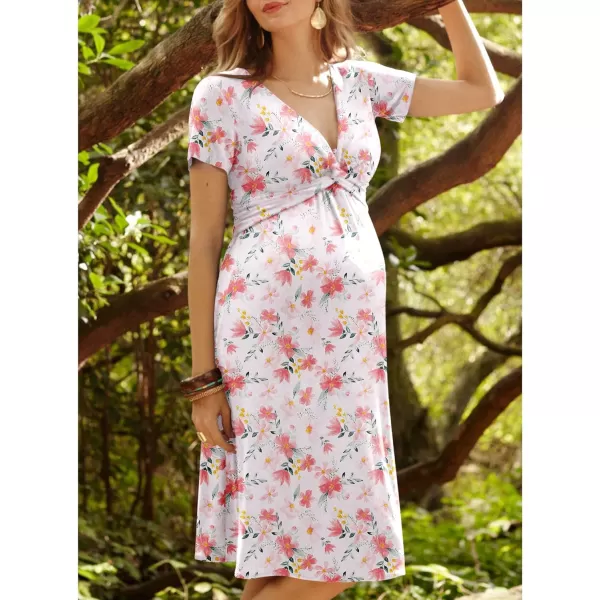 Ekouaer Womens Maternity Dress Floral Nursing DressWhite Flowers