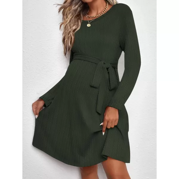 Ekouaer Womens Maternity Dress Rib Knit Long Sleeve Casual Pregnancy Dresses Crewneck Pregnancy Clothes with BeltArmy Green