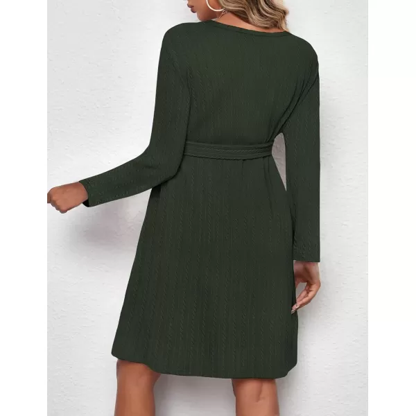 Ekouaer Womens Maternity Dress Rib Knit Long Sleeve Casual Pregnancy Dresses Crewneck Pregnancy Clothes with BeltArmy Green