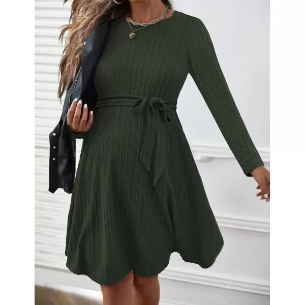 Ekouaer Womens Maternity Dress Rib Knit Long Sleeve Casual Pregnancy Dresses Crewneck Pregnancy Clothes with BeltArmy Green