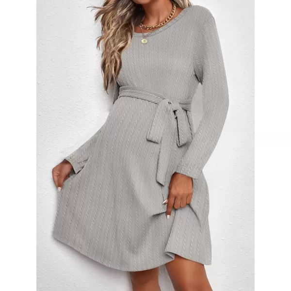 Ekouaer Womens Maternity Dress Rib Knit Long Sleeve Casual Pregnancy Dresses Crewneck Pregnancy Clothes with BeltLight Grey