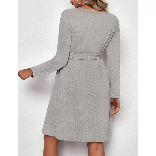 Ekouaer Womens Maternity Dress Rib Knit Long Sleeve Casual Pregnancy Dresses Crewneck Pregnancy Clothes with BeltLight Grey