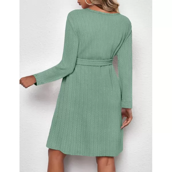 Ekouaer Womens Maternity Dress Rib Knit Long Sleeve Casual Pregnancy Dresses Crewneck Pregnancy Clothes with BeltMint Green