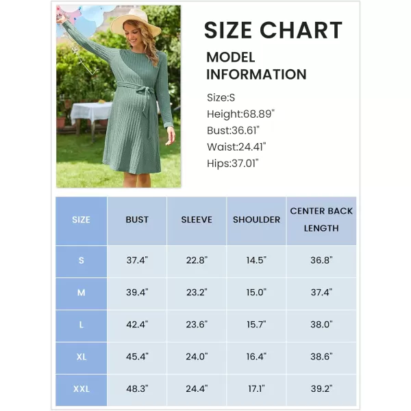 Ekouaer Womens Maternity Dress Rib Knit Long Sleeve Casual Pregnancy Dresses Crewneck Pregnancy Clothes with BeltMint Green