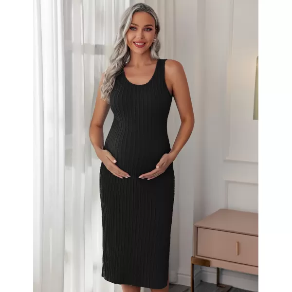 Ekouaer Womens Maternity Dress Rib Knit Sleeveless Tank Side Slit Bodycon Dresses Pregnancy Clothes SXXLBlack