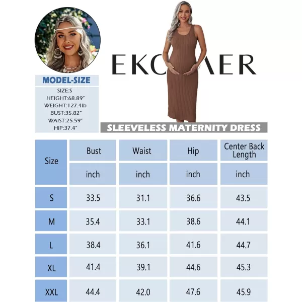 Ekouaer Womens Maternity Dress Rib Knit Sleeveless Tank Side Slit Bodycon Dresses Pregnancy Clothes SXXLBrown