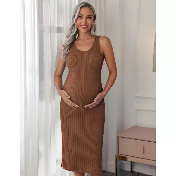 Ekouaer Womens Maternity Dress Rib Knit Sleeveless Tank Side Slit Bodycon Dresses Pregnancy Clothes SXXLBrown