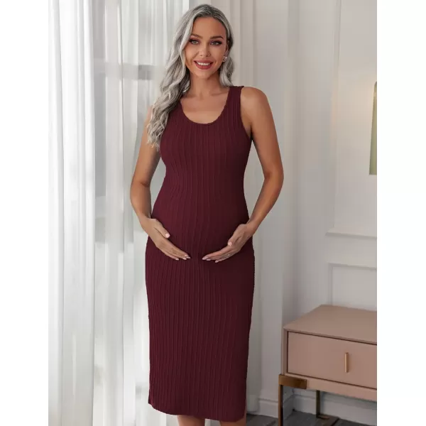 Ekouaer Womens Maternity Dress Rib Knit Sleeveless Tank Side Slit Bodycon Dresses Pregnancy Clothes SXXLBurgundy