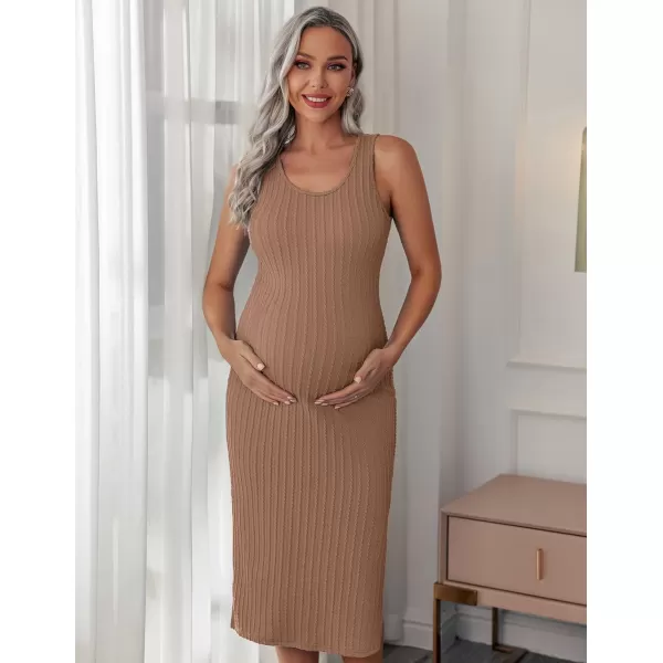 Ekouaer Womens Maternity Dress Rib Knit Sleeveless Tank Side Slit Bodycon Dresses Pregnancy Clothes SXXLKhaki