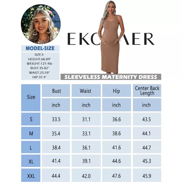 Ekouaer Womens Maternity Dress Rib Knit Sleeveless Tank Side Slit Bodycon Dresses Pregnancy Clothes SXXLKhaki