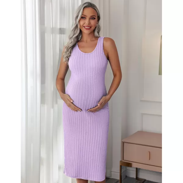 Ekouaer Womens Maternity Dress Rib Knit Sleeveless Tank Side Slit Bodycon Dresses Pregnancy Clothes SXXLLavender