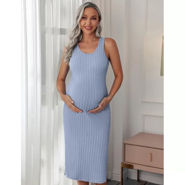 Ekouaer Womens Maternity Dress Rib Knit Sleeveless Tank Side Slit Bodycon Dresses Pregnancy Clothes SXXLLight Blue