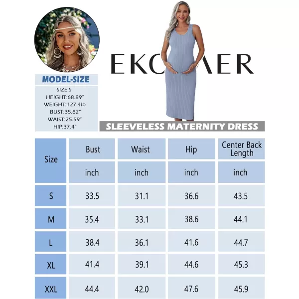 Ekouaer Womens Maternity Dress Rib Knit Sleeveless Tank Side Slit Bodycon Dresses Pregnancy Clothes SXXLLight Blue