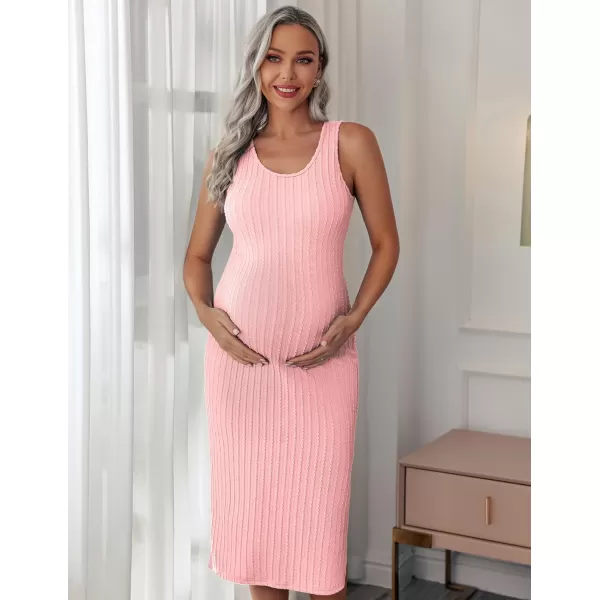 Ekouaer Womens Maternity Dress Rib Knit Sleeveless Tank Side Slit Bodycon Dresses Pregnancy Clothes SXXLLight Pink