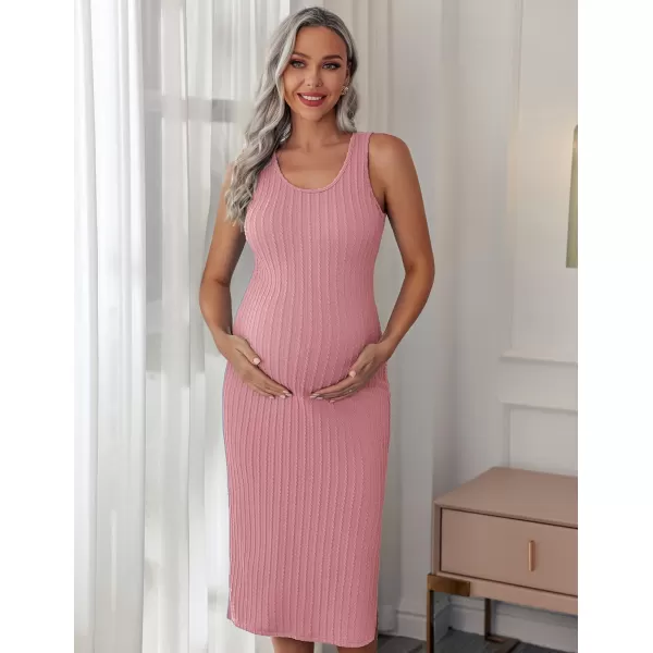 Ekouaer Womens Maternity Dress Rib Knit Sleeveless Tank Side Slit Bodycon Dresses Pregnancy Clothes SXXLMisty Rose