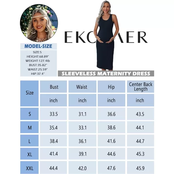 Ekouaer Womens Maternity Dress Rib Knit Sleeveless Tank Side Slit Bodycon Dresses Pregnancy Clothes SXXLNavy