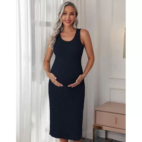 Ekouaer Womens Maternity Dress Rib Knit Sleeveless Tank Side Slit Bodycon Dresses Pregnancy Clothes SXXLNavy