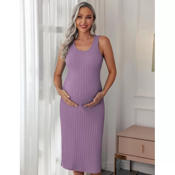 Ekouaer Womens Maternity Dress Rib Knit Sleeveless Tank Side Slit Bodycon Dresses Pregnancy Clothes SXXLPurple