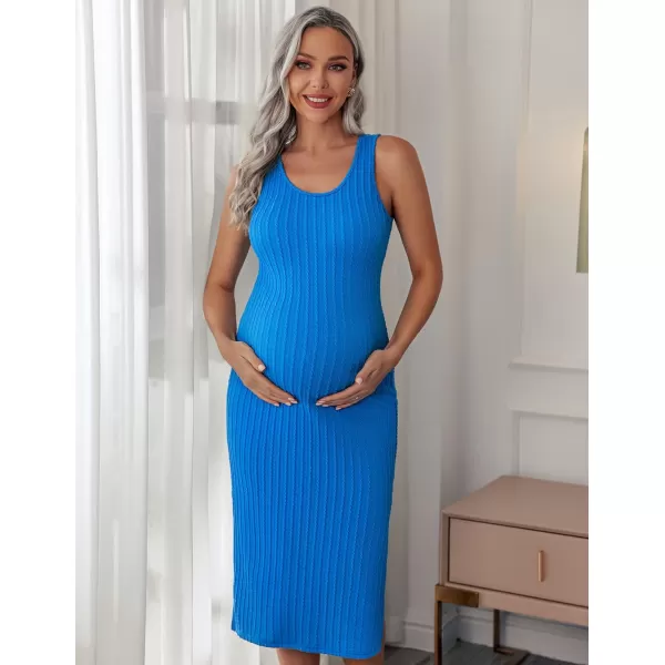 Ekouaer Womens Maternity Dress Rib Knit Sleeveless Tank Side Slit Bodycon Dresses Pregnancy Clothes SXXLSnorkel Blue