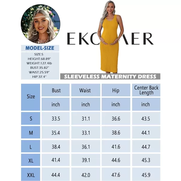 Ekouaer Womens Maternity Dress Rib Knit Sleeveless Tank Side Slit Bodycon Dresses Pregnancy Clothes SXXLYellow