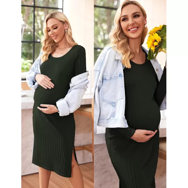 Ekouaer Womens Maternity Dress Rib Knit Sleeveless Tank Side Slit Bodycon Dresses Pregnancy Clothes SXXLZ Long Sleeve Army Green