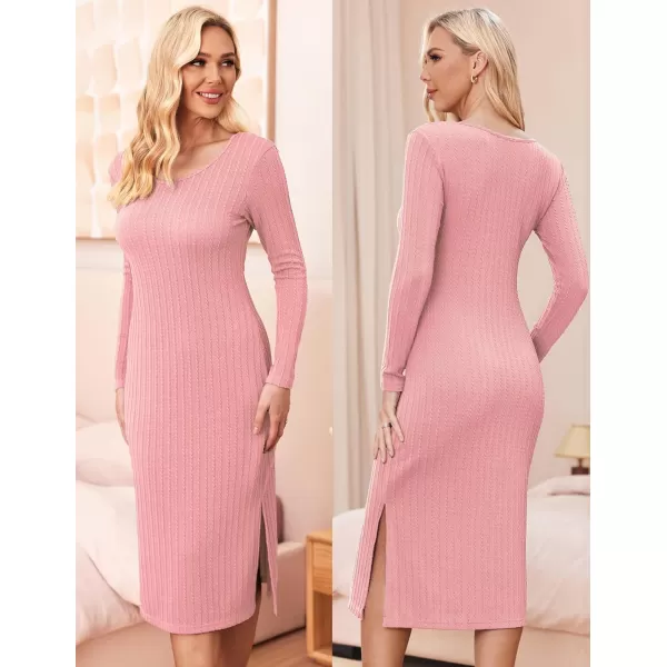 Ekouaer Womens Maternity Dress Rib Knit Sleeveless Tank Side Slit Bodycon Dresses Pregnancy Clothes SXXLZ Long Sleeve Pink