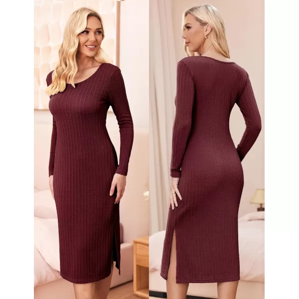 Ekouaer Womens Maternity Dress Rib Knit Sleeveless Tank Side Slit Bodycon Dresses Pregnancy Clothes SXXLZ Long Sleeve Wine Red