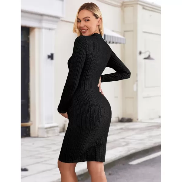 Ekouaer Womens Maternity Dress Rib Knit Stretchy Bodycon Pregnancy Dresses Mock Turtleneck Long Sleeve Pregnant ClothesBlack