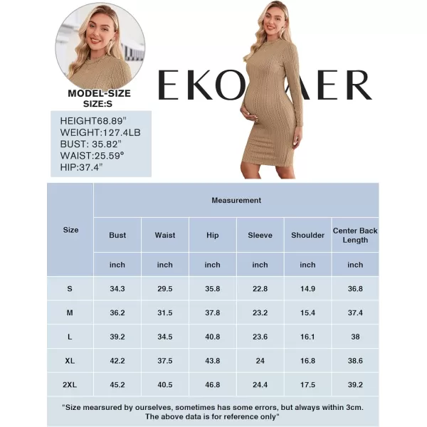 Ekouaer Womens Maternity Dress Rib Knit Stretchy Bodycon Pregnancy Dresses Mock Turtleneck Long Sleeve Pregnant ClothesKhaki