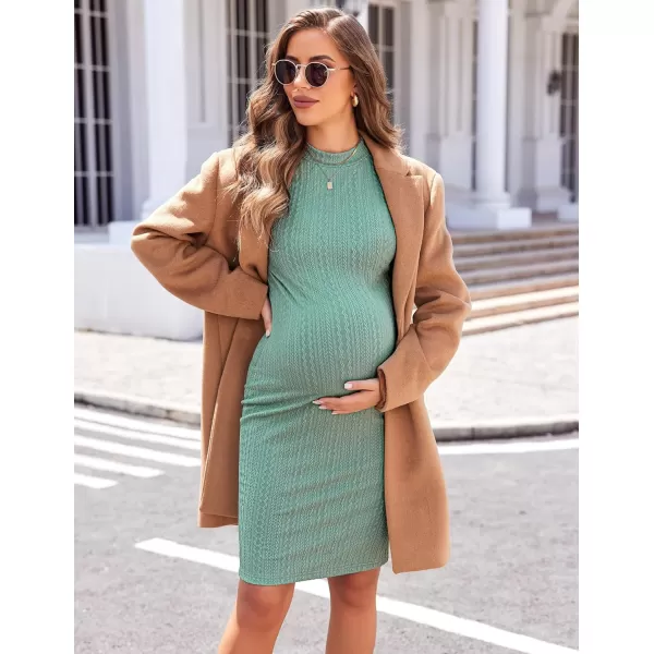 Ekouaer Womens Maternity Dress Rib Knit Stretchy Bodycon Pregnancy Dresses Mock Turtleneck Long Sleeve Pregnant ClothesMint Green