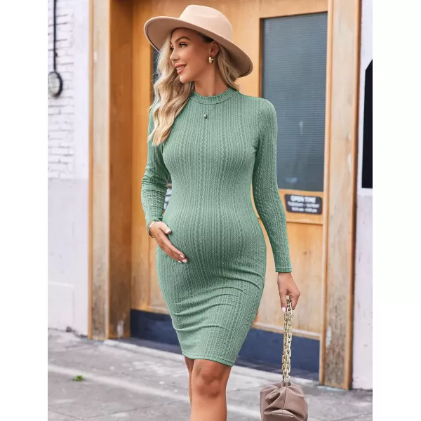 Ekouaer Womens Maternity Dress Rib Knit Stretchy Bodycon Pregnancy Dresses Mock Turtleneck Long Sleeve Pregnant ClothesMint Green