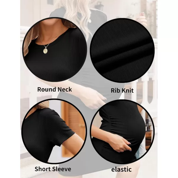Ekouaer Womens Maternity Dress Ruched Ribbed Bodycon Summer Dresses Casual Pregnancy Dress SXXLBlack