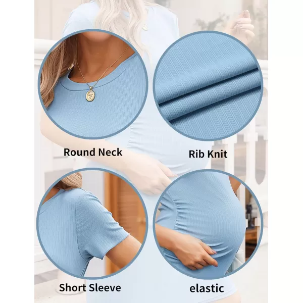 Ekouaer Womens Maternity Dress Ruched Ribbed Bodycon Summer Dresses Casual Pregnancy Dress SXXLLight Blue