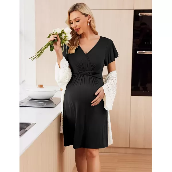 Ekouaer Womens Maternity Dress Short Sleeve VNeck Nursing Dresses Pregnancy Clothes SXXLBlack