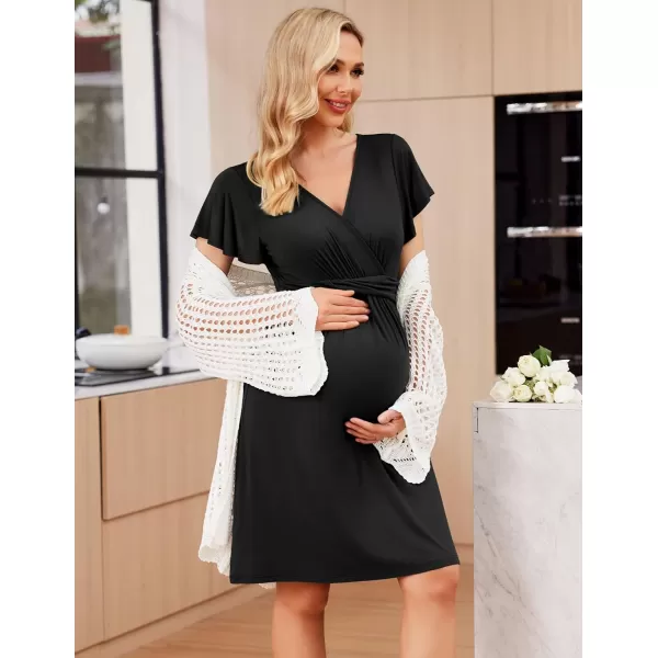 Ekouaer Womens Maternity Dress Short Sleeve VNeck Nursing Dresses Pregnancy Clothes SXXLBlack