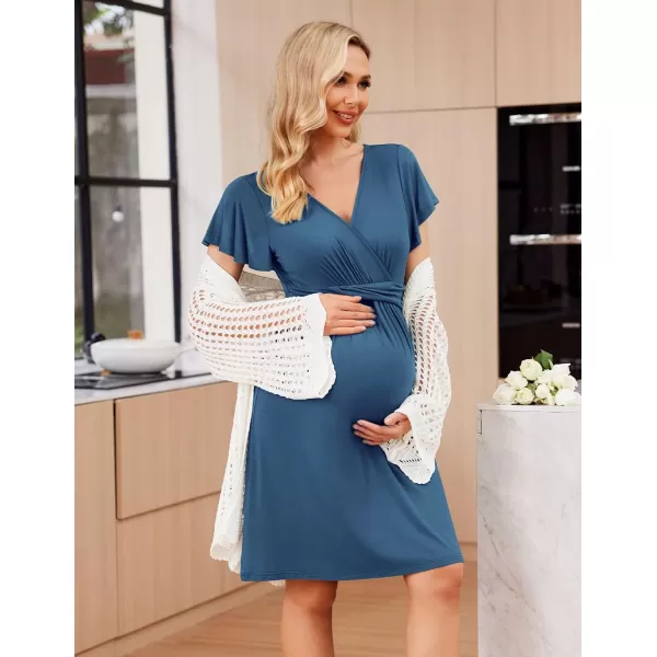 Ekouaer Womens Maternity Dress Short Sleeve VNeck Nursing Dresses Pregnancy Clothes SXXLBlue