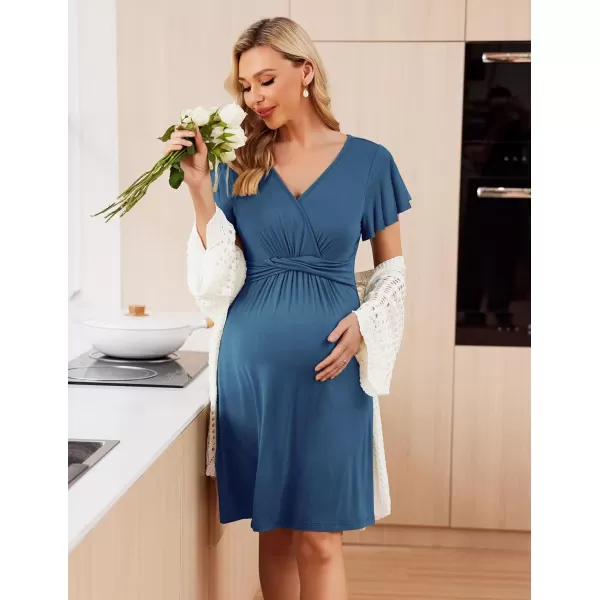 Ekouaer Womens Maternity Dress Short Sleeve VNeck Nursing Dresses Pregnancy Clothes SXXLBlue