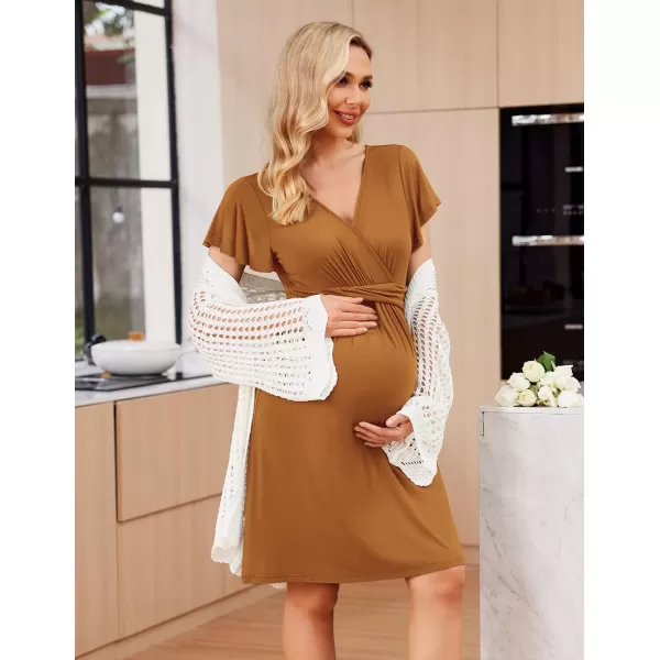 Ekouaer Womens Maternity Dress Short Sleeve VNeck Nursing Dresses Pregnancy Clothes SXXLBrown