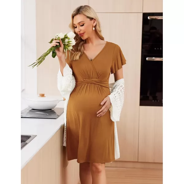 Ekouaer Womens Maternity Dress Short Sleeve VNeck Nursing Dresses Pregnancy Clothes SXXLBrown