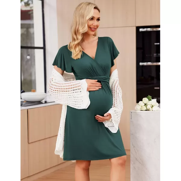 Ekouaer Womens Maternity Dress Short Sleeve VNeck Nursing Dresses Pregnancy Clothes SXXLDark Green