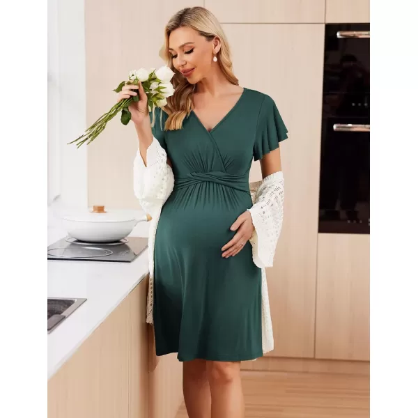 Ekouaer Womens Maternity Dress Short Sleeve VNeck Nursing Dresses Pregnancy Clothes SXXLDark Green