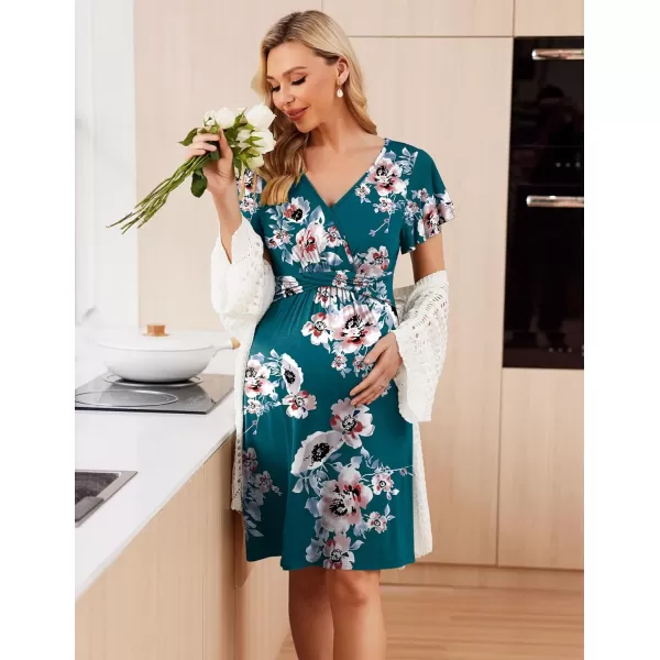 Ekouaer Womens Maternity Dress Short Sleeve VNeck Nursing Dresses Pregnancy Clothes SXXLFloral 1