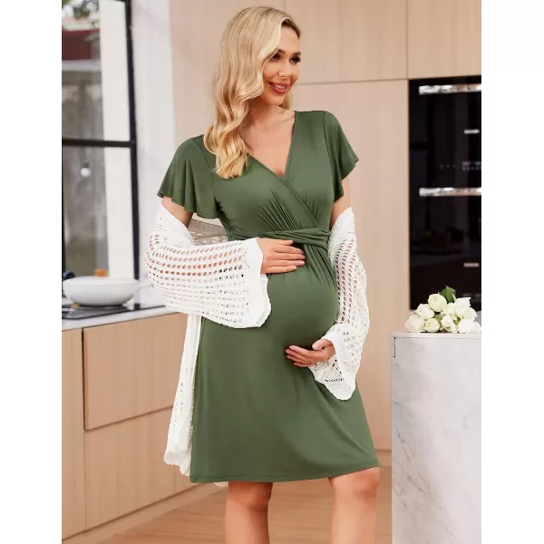 Ekouaer Womens Maternity Dress Short Sleeve VNeck Nursing Dresses Pregnancy Clothes SXXLGreen Army