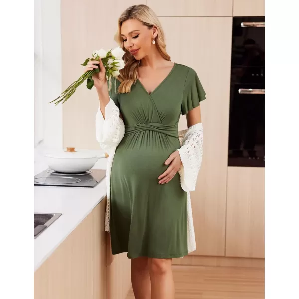 Ekouaer Womens Maternity Dress Short Sleeve VNeck Nursing Dresses Pregnancy Clothes SXXLGreen Army