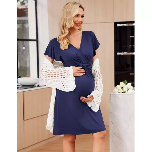 Ekouaer Womens Maternity Dress Short Sleeve VNeck Nursing Dresses Pregnancy Clothes SXXLNavy Blue