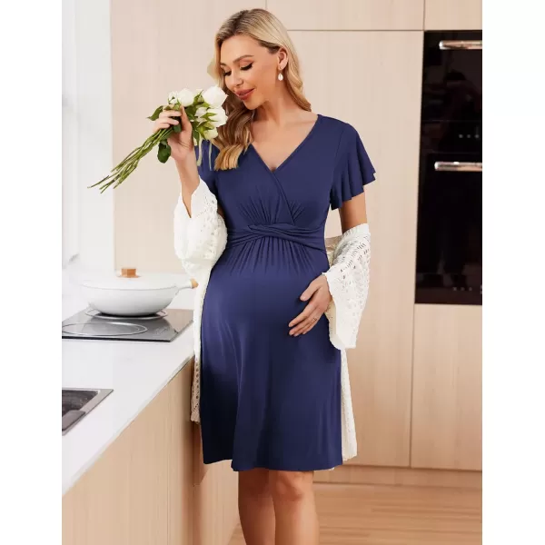 Ekouaer Womens Maternity Dress Short Sleeve VNeck Nursing Dresses Pregnancy Clothes SXXLNavy Blue