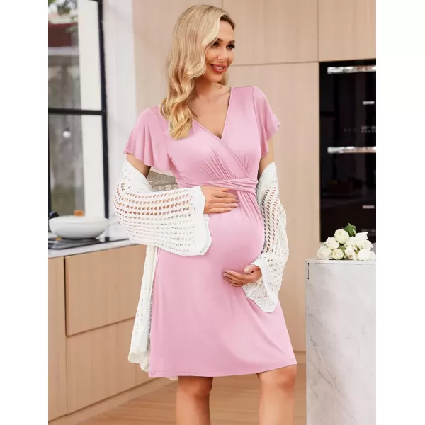 Ekouaer Womens Maternity Dress Short Sleeve VNeck Nursing Dresses Pregnancy Clothes SXXLPink