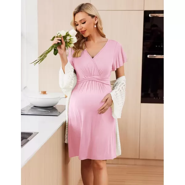 Ekouaer Womens Maternity Dress Short Sleeve VNeck Nursing Dresses Pregnancy Clothes SXXLPink